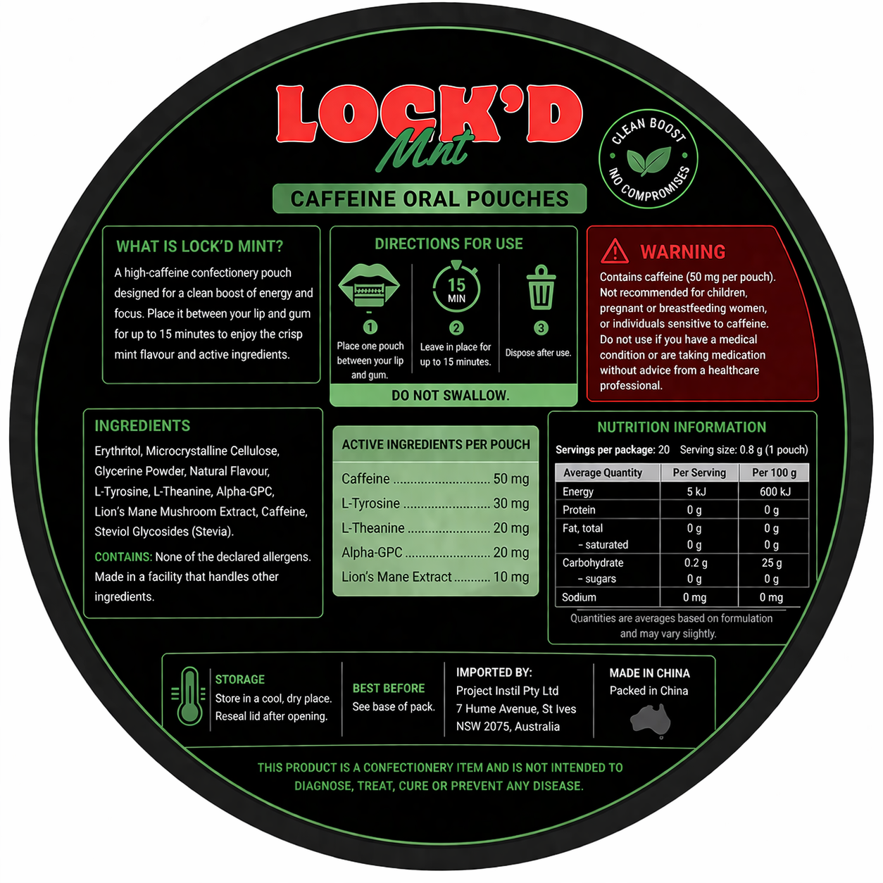LOCK'D Mint (20 Caffeine Pouches)